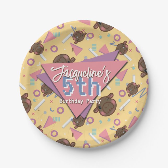 Plato De Papel Nacimiento de Hippo bebé amarillo de Retro 80 (Anverso)