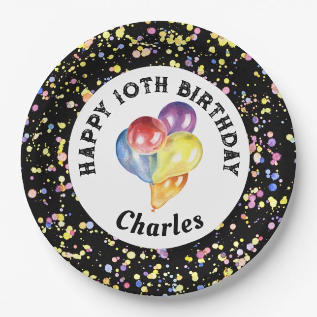 Plato De Papel Nacimiento de la acuarela del Personalizable negro (Anverso)