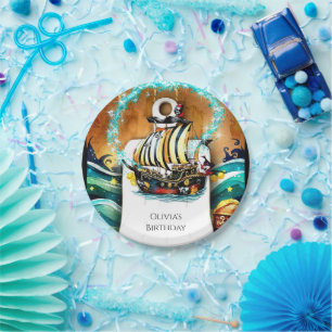 Plato De Papel Nacimiento de la aventura pirata de un barco pasto