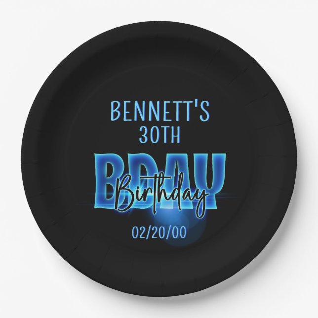 Plato De Papel Nacimiento de la Neón Azul (Anverso)