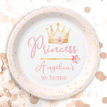 Plato De Papel Nacimiento de la Niña Rosa de la Corona de la Prin<br><div class="desc">Cuidada acuarela Princesa Crown con acuarela de cumpleaños. Tema del cumpleaños de la princesa infantil. Fácil de personalizar. También disponible como descarga digital!</div>