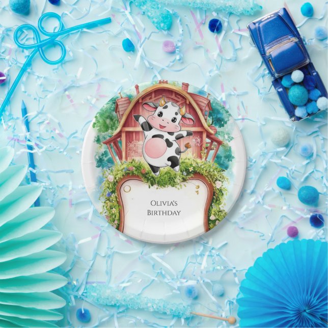 Plato De Papel Nacimiento de la vaca acuática Pastel (Fiesta)