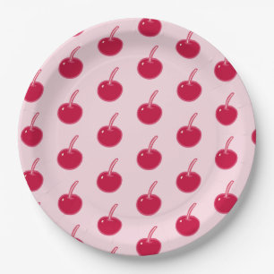 Plato De Papel Nacimiento de las cerezas rojas de color rosado