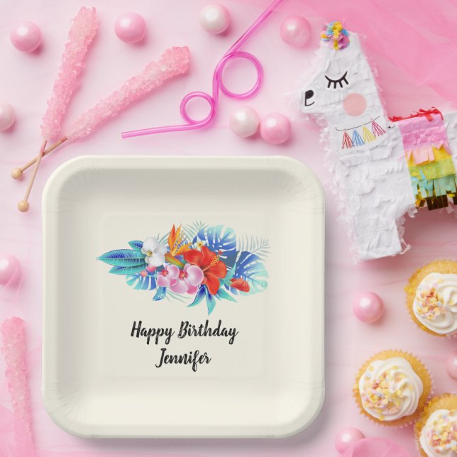 Plato De Papel Nacimiento de las flores tropicales exóticas (Fiesta)