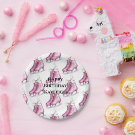 Plato De Papel Nacimiento de las patines de hielo rosadas de boni