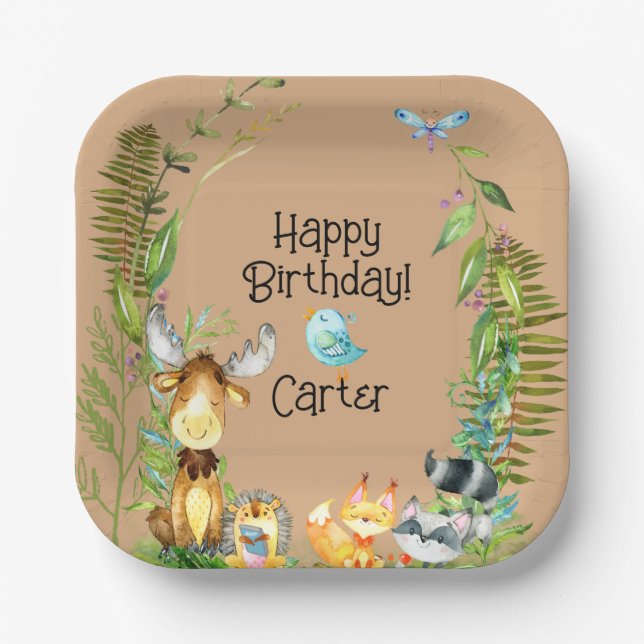 Plato De Papel Nacimiento de los animales de Woodland (Anverso)