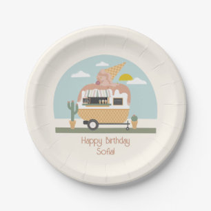 Plato De Papel Nacimiento de los Chicas de Camión de Helado Rosad