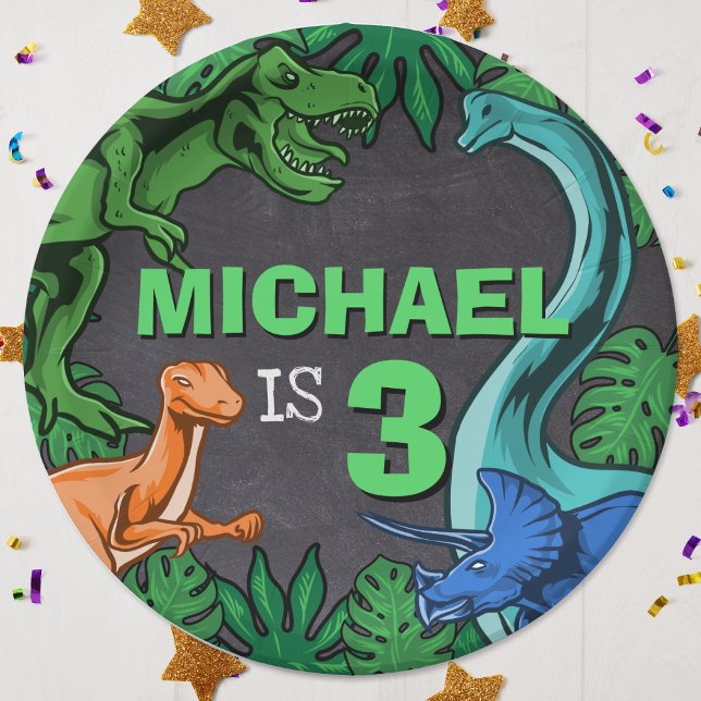 Plato De Papel Nacimiento de los dinosaurios Dino Trex Niño Prehi (Personalized Dinosaur Birthday Party for Kids Paper Plates)