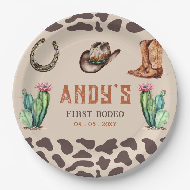 Plato De Papel Nacimiento de los niños del primer rodeo de Cowboy (Anverso)