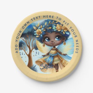 Plato De Papel Nacimiento de un hada africana Princesa Verde azul