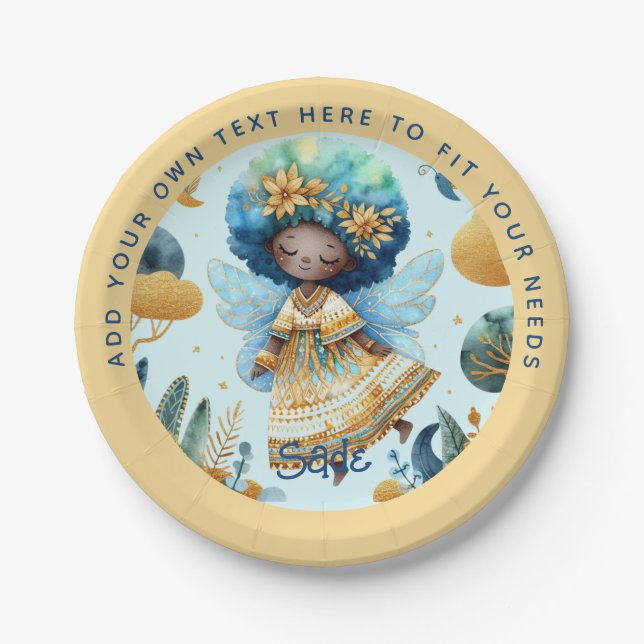 Plato De Papel Nacimiento de un hada africana Princesa Verde azul (Anverso)