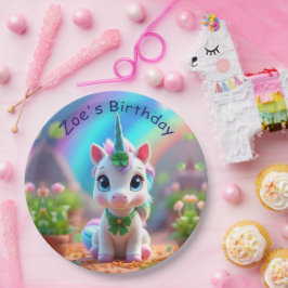 Plato De Papel Nacimiento de unicornio y arcoiris, cumpleaños de 