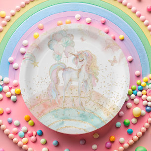 Plato De Papel Nacimiento del arcoiris de Pastel Unicorn