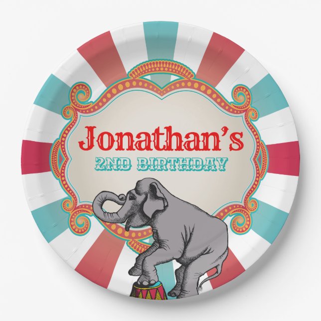 Plato De Papel Nacimiento del circo azul Verde azulado rojo (Anverso)