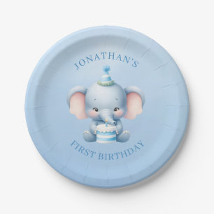 Plato De Papel Nacimiento del Elefante Azul Pastel