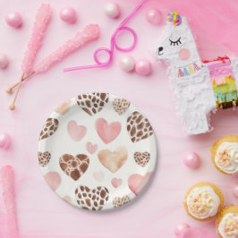Plato De Papel Nacimiento del leopardo marrón crema rosa