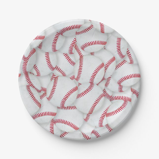 Plato De Papel Nacimiento del patrón de Baseballs en capas (Anverso)