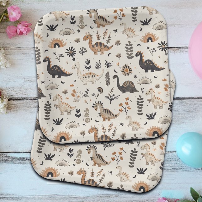 Plato De Papel Nacimiento del patrón de dinosaurios de la jungla  (Subido por el creador)