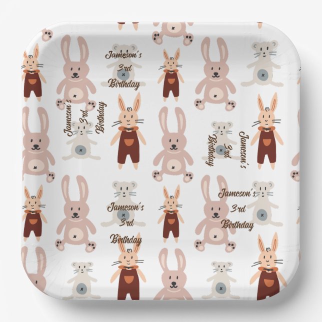 Plato De Papel Nacimiento del patrón de juguetes panda del gato d (Anverso)