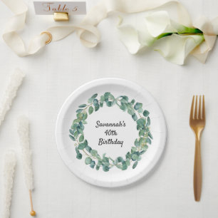 Plato De Papel Nacimiento eucalipto verde wreath nombre elegante