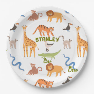 Plato De Papel Nacimiento personalizado de animales salvajes de S