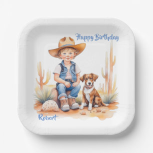 Plato De Papel Nacimiento personalizado de vaqueros y perros occi