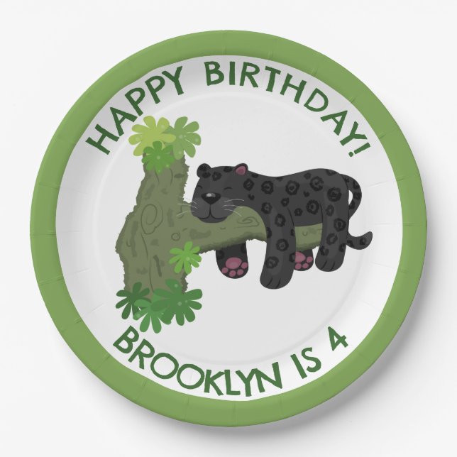 Plato De Papel Nacimiento personalizado personalizado de pantera  (Anverso)