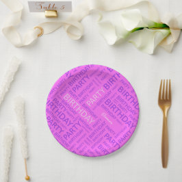Plato De Papel Nacimiento tipografía púrpura rosa agregar nombre