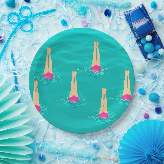 Plato De Papel Nadadores Artísticos Nadando Bajo El Agua (Fiesta)