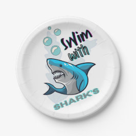 Plato De Papel nadar con tiburones