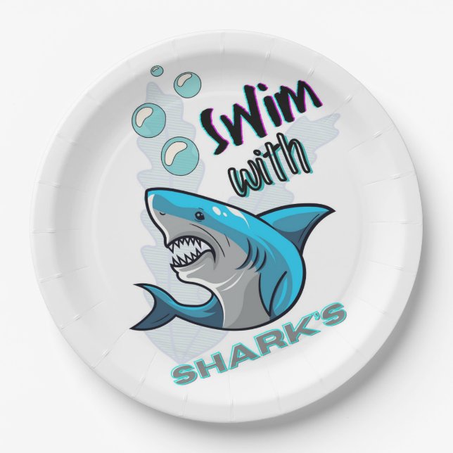 Plato De Papel nadar con tiburones (Anverso)