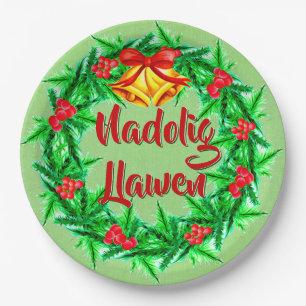 Plato De Papel Nadolig Llawen Welsh Merry Christmas 9"
