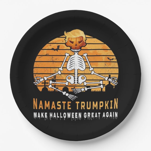 Plato De Papel Namaste Trumpkin vuelve a hacer que Halloween sea  (Anverso)