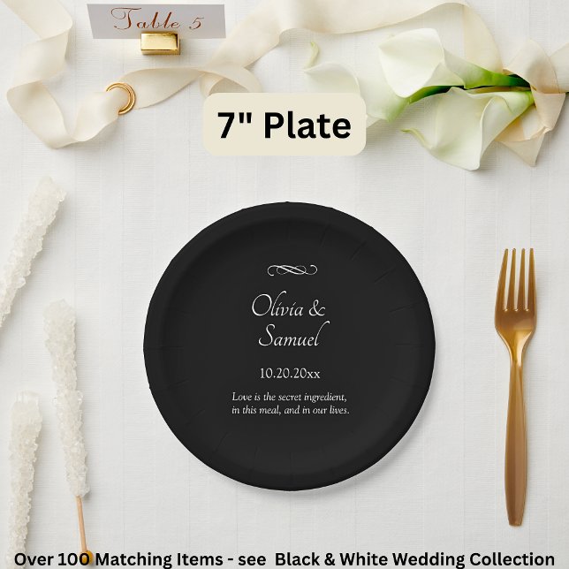 Plato De Papel Names Date Message Black White Infinity Scroll, 7" (Subido por el creador)
