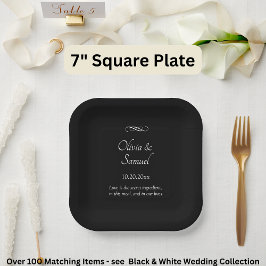 Plato De Papel Names Date Message Black White Infinity Scroll, 7"