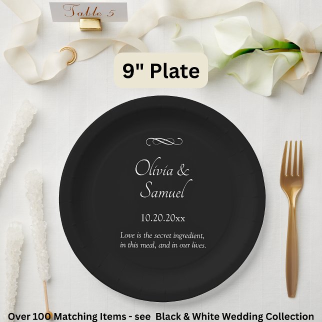 Plato De Papel Names Date Message Black White Infinity Scroll, 9" (Subido por el creador)