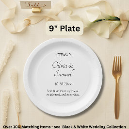 Plato De Papel Names Date Message Black White Infinity Scroll, 9"