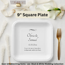 Plato De Papel Names Date Message Black White Infinity Scroll, 9"