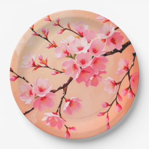 Plato De Papel Napkin con flores de cerezo - Elegante tablilla fl