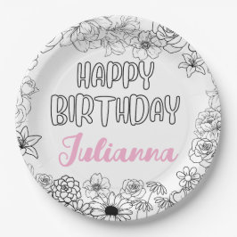 Plato De Papel Napkins Floral de nombre personalizado