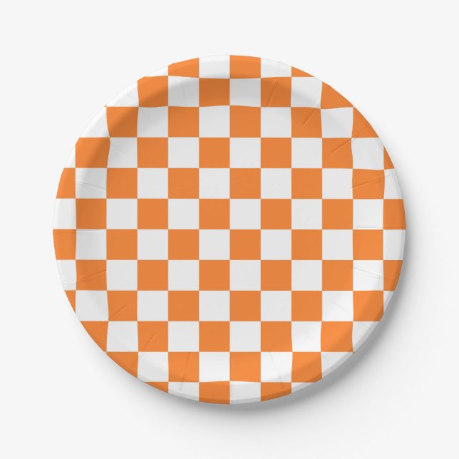 Plato De Papel Naranja a cuadros y blanco (Anverso)