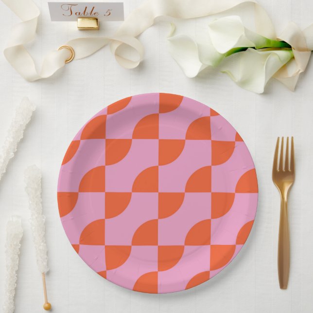 Plato De Papel Naranja abstracto de mediados de siglo semicírculo (Boda)
