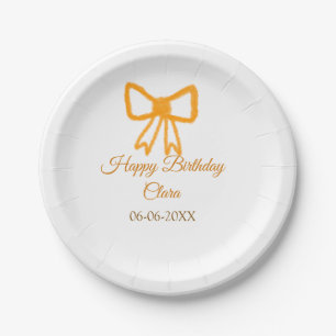 Plato De Papel Naranja amarillo arco acuarela retro feliz cumplea
