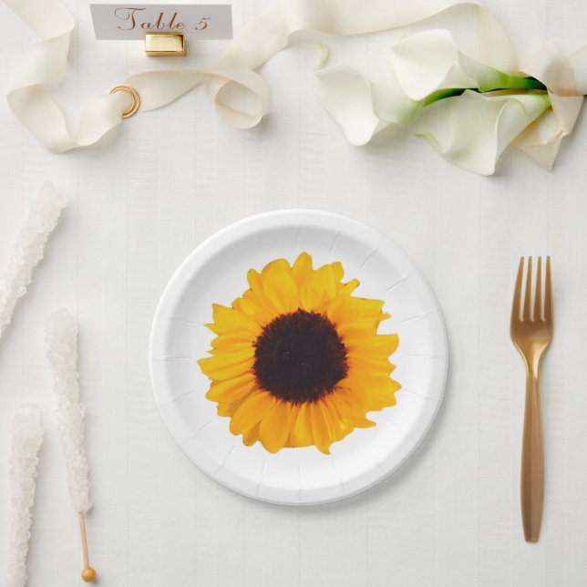 Plato De Papel Naranja amarillo Floral de girasol 4Eve (Boda)