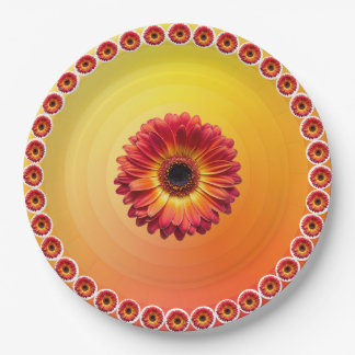 Plato De Papel Naranja amarillo Gradiente Rojo Gerbera patrón de