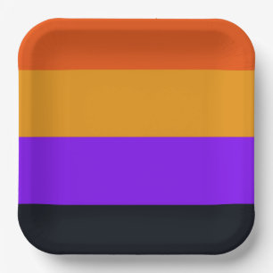 Plato De Papel Naranja, amarillo, morado y negro
