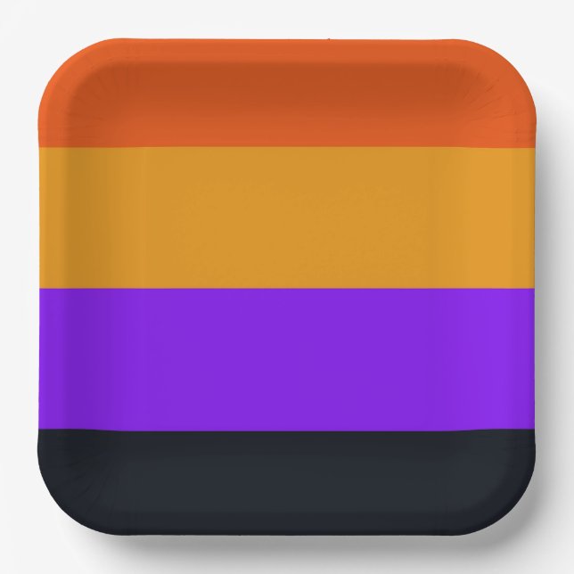 Plato De Papel Naranja, amarillo, morado y negro (Anverso)