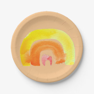 Plato De Papel Naranja Amo arcoiris acuarela