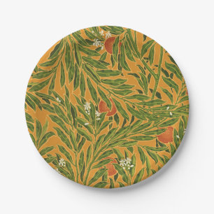 Plato De Papel Naranja Árbol Vintage Patrón de fondo Art Nouveau