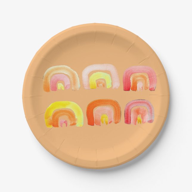 Plato De Papel Naranja arco iris lindo arte retro (Anverso)